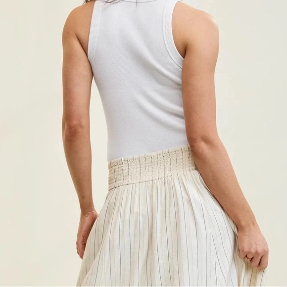 Flare Midi Maxi Skirt Womens Natural White Pin Stripe Black + Tan Fully Lined - Picture 8 of 15